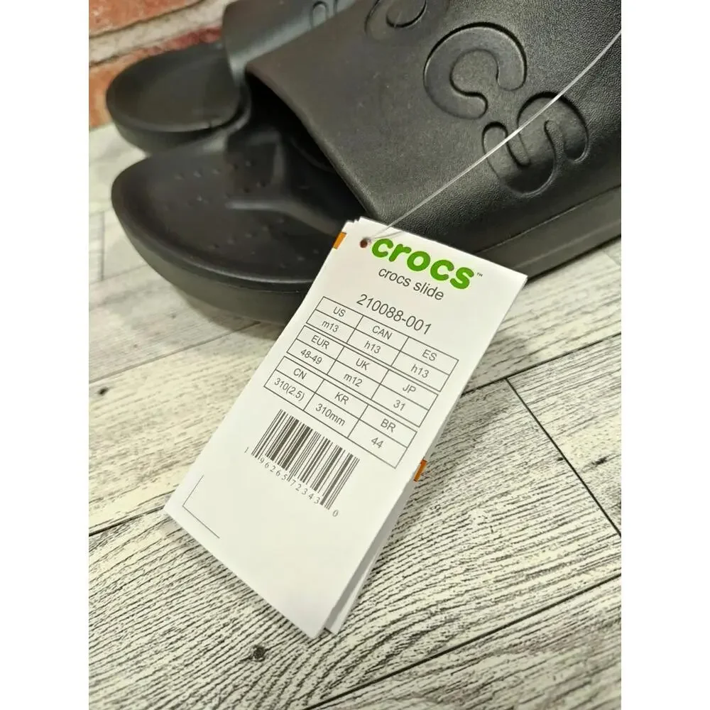 Crocs Slides US Men's Size 13 Black Slip On Breathable Waterproof New With Tags